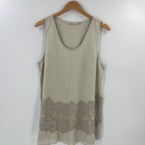 Soft Surroundings M Beige Lace Embroidered Sleeveless Top Travel Boho - Picture 10 of 10